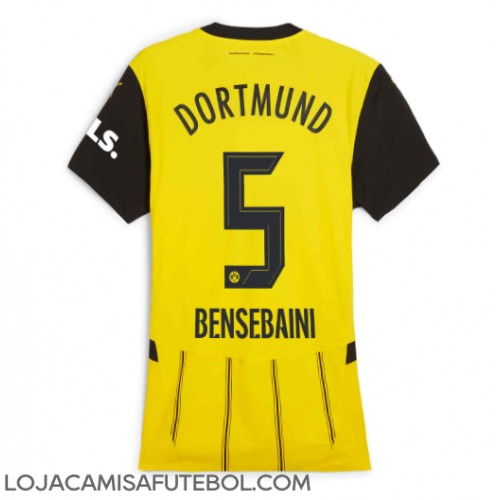 Camisa de Futebol Borussia Dortmund Ramy Bensebaini #5 Equipamento Principal Mulheres 2024-25 Manga Curta